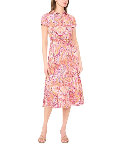 Msk Women's Short-Sleeve Zipper Midi Dress