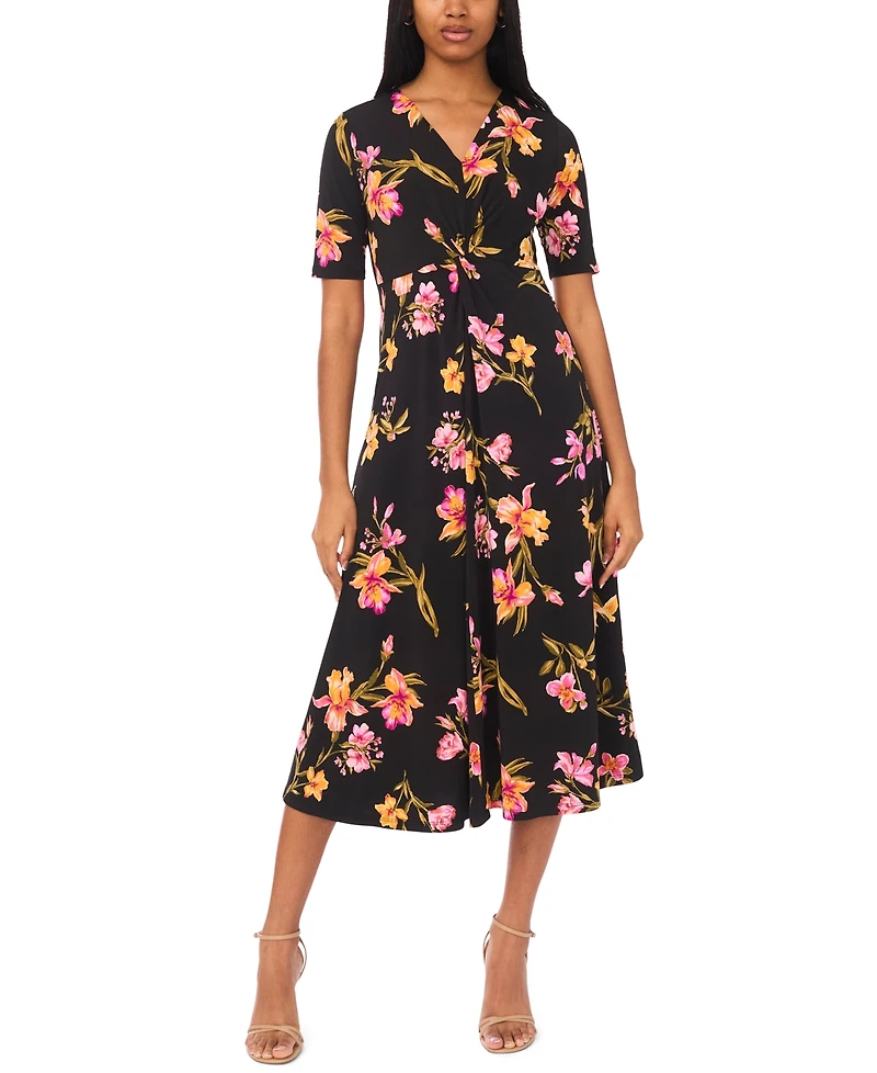 Msk Women's V-Neck Twist Front Midi Dress