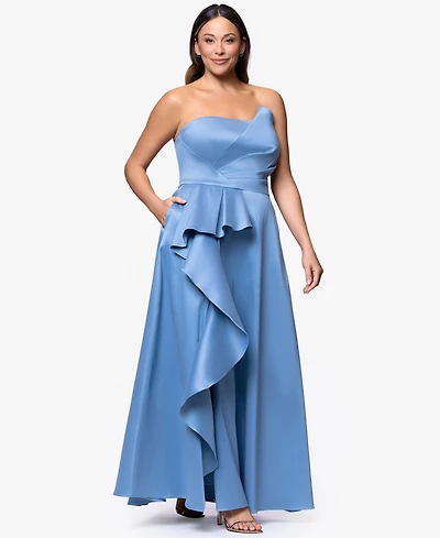 Xscape Plus A-Line Asymmetrical Neck Ball Gown