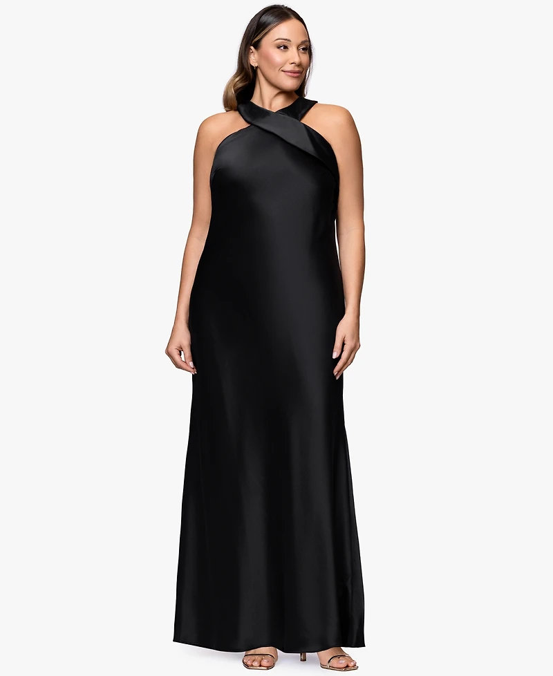 Xscape Plus Satin Tie Neck Ball Gown