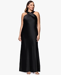 Xscape Plus Satin Tie Neck Ball Gown