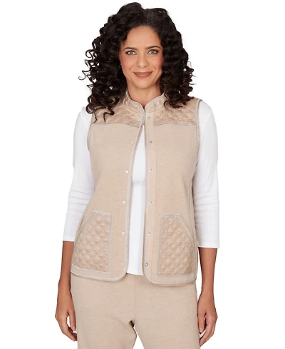 Alfred Dunner Petite Comfort and Joy Quilted Snap Front Vest