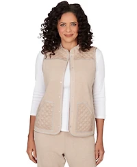 Alfred Dunner Petite Comfort and Joy Quilted Snap Front Vest