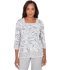 Alfred Dunner Petite Square Neck Animal Print Border Top