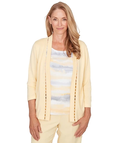 Alfred Dunner Petite Striped Two-In-One Crewneck Sweater