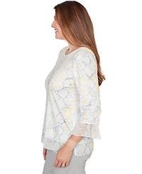 Alfred Dunner Petite Python Printed Knit Flutter-Sleeve Crewneck Top