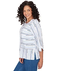 Alfred Dunner Petite Classics Spliced Stripe Crewneck Top