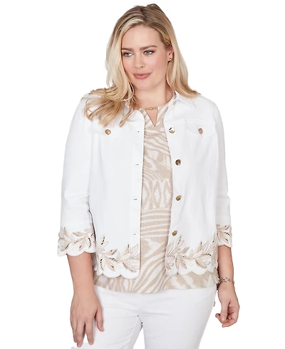 Alfred Dunner Petite Natural WonderLeaf Embroidered Shirt Jacket