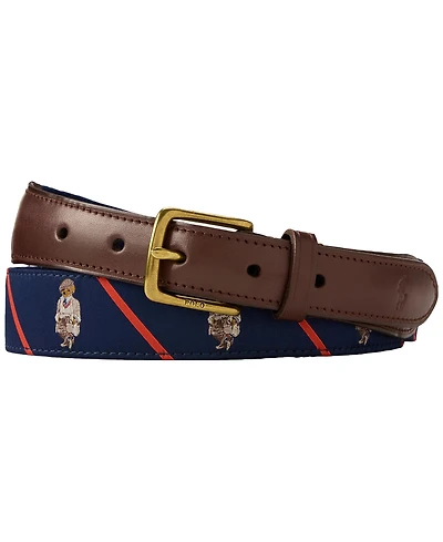 Polo Ralph Lauren Men's Bear Print Leather-Trim Belt
