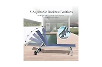 Clihome Chaise Lounge Outdoor Set of 2,Woven Stackable Gray Aluminum Frame Stationary Chair with Blue Woven Seat