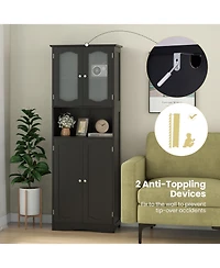 sumyeg 64.5 Inch Tall Bathroom Storage Cabinet with Frosted Glass Doors and Shelves