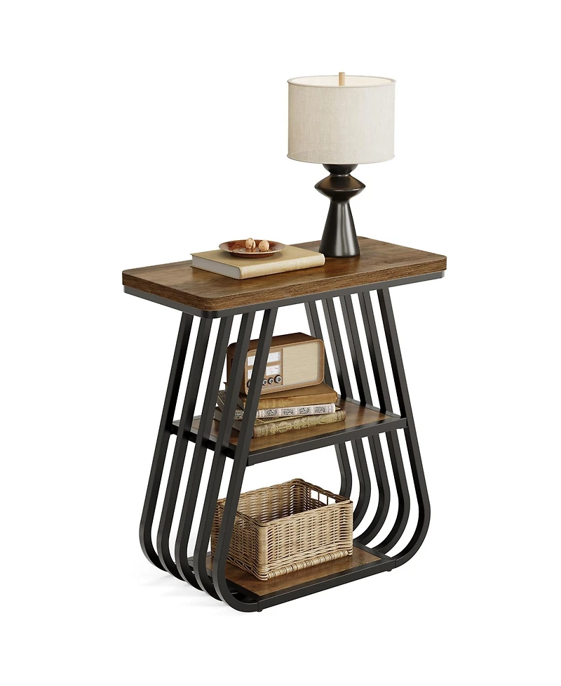Tribesigns End Table for Living Room Set of 2, 3-Tier Side Table for Small Spaces, Industrial Narrow Side Table with Storage Shelf