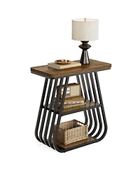 Tribesigns End Table for Living Room Set of 2, 3-Tier Side Table for Small Spaces, Industrial Narrow Side Table with Storage Shelf