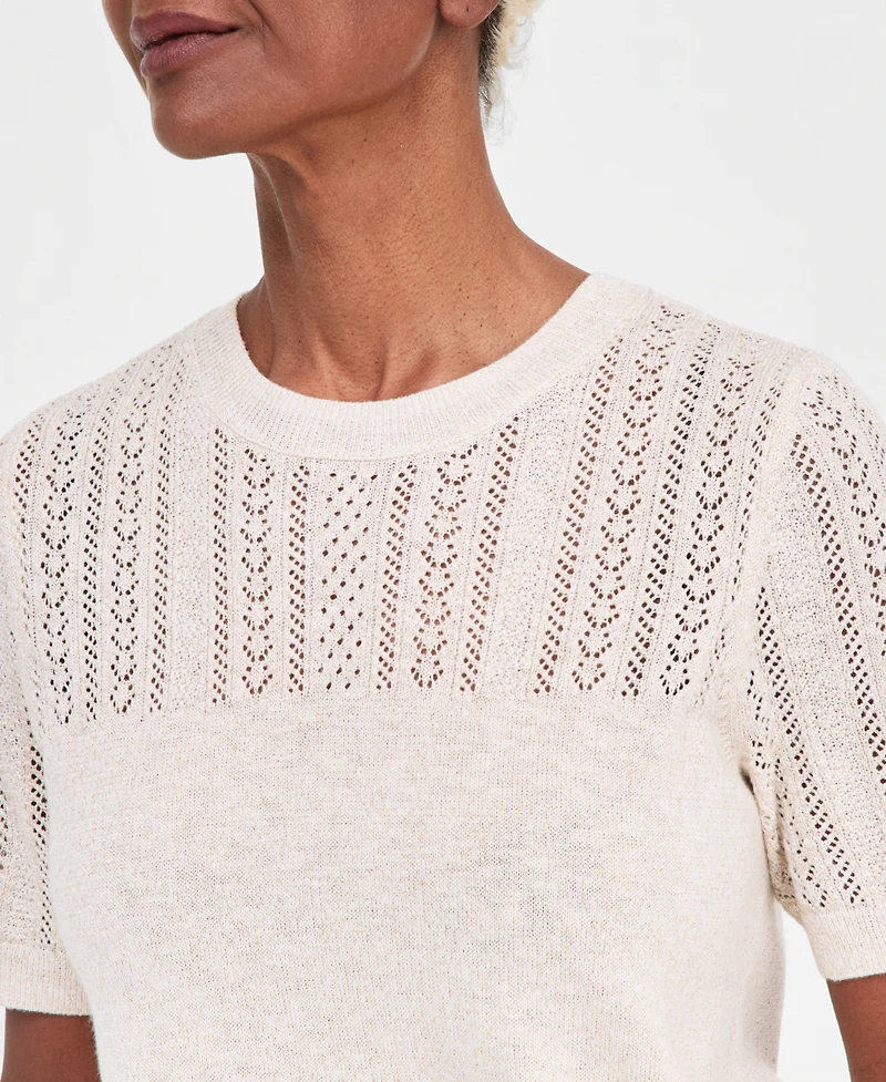 Style & Co Women's Short-Sleeve Pointelle Lurex Sweater, Macy's Exclusive