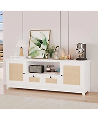 gaomon Rattan Tv Stand, Boho Entertainment Center for 65 Inch Tv, Tv Console with 2 Cabinets & Adjustable Shelf
