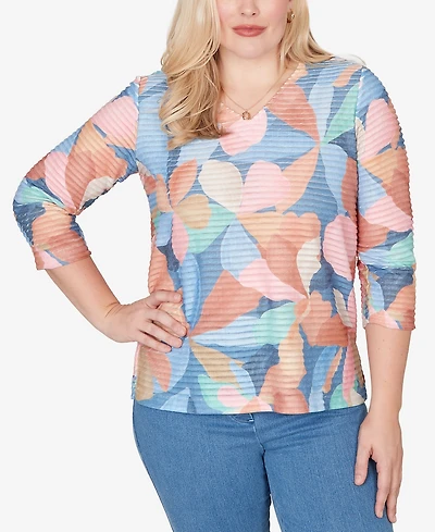 Alfred Dunner Petite Beachcomber Abstract Floral V-Neck Top