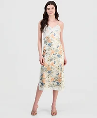 14th Place Juniors' Lace-Trim Floral Midi Dress
