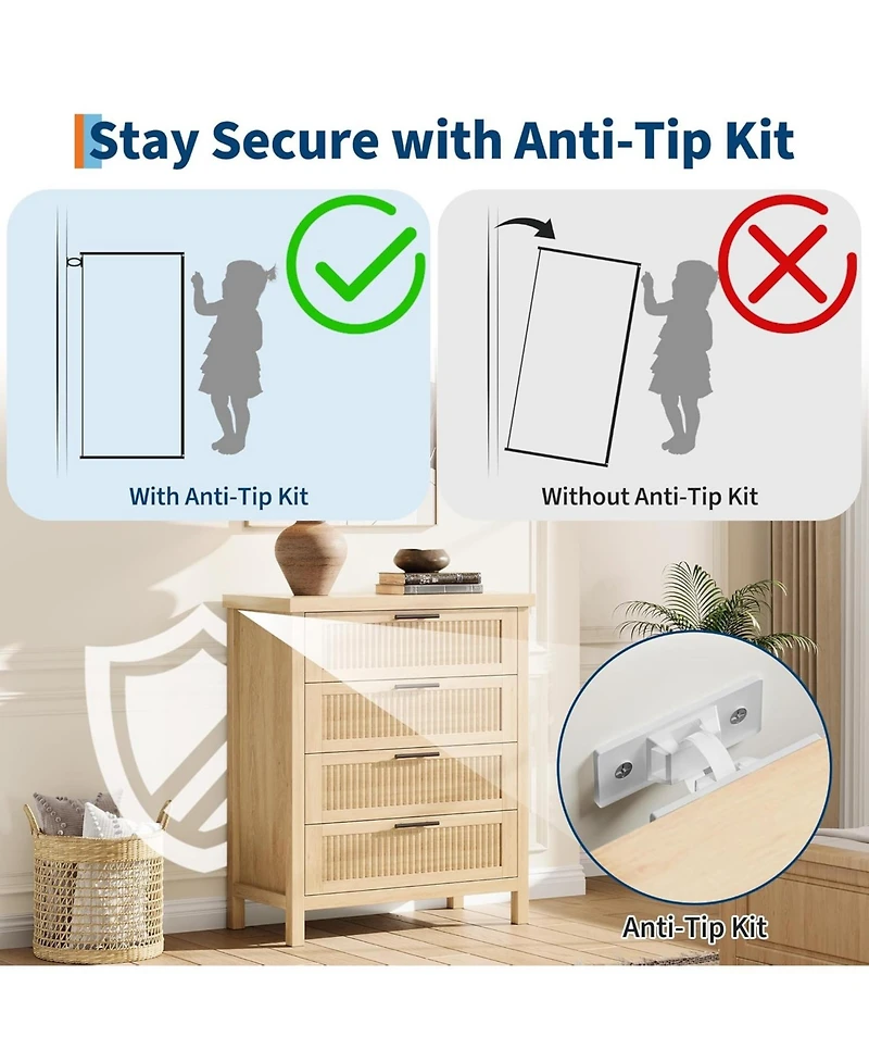 gaomon Fluted Drawers Dresser for Bedroom Tall Chest of Dressers Closet with Metal Handle, Clothes Storage Cabinet