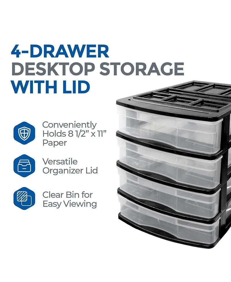 Gracious Living 4 Drawer Desktop Countertop Storage with Organizer Lid