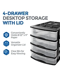 Gracious Living 4 Drawer Desktop Countertop Storage with Organizer Lid