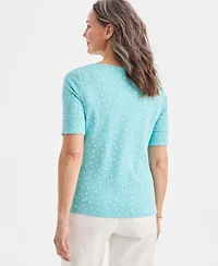 Style & Co Women's Printed Boat-Neck Elbow-Sleeve Top