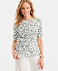 Style & Co Petite Elbow-Sleeve Boat Neck Top, Macy's Exclusive