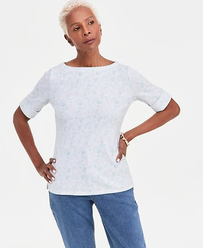 Style & Co Women's Printed Boat-Neck Elbow-Sleeve Top, Macy's Exclusive