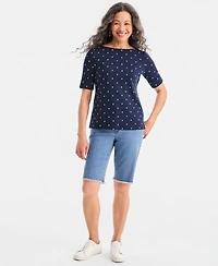 Style & Co Women's Printed Boat-Neck Elbow-Sleeve Top, Macy's Exclusive