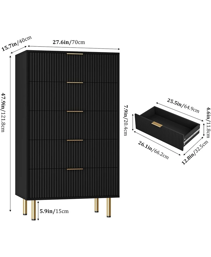 gaomon 5 Drawer Dresser for Bedroom, Wooden Chest with Wide Drawers, Modern Storage Organizer Closet, Hallway