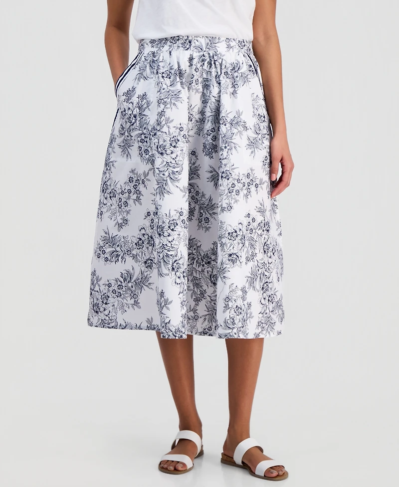 Nautica Women's Cotton Toile Elastic-Waist Midi Skirt