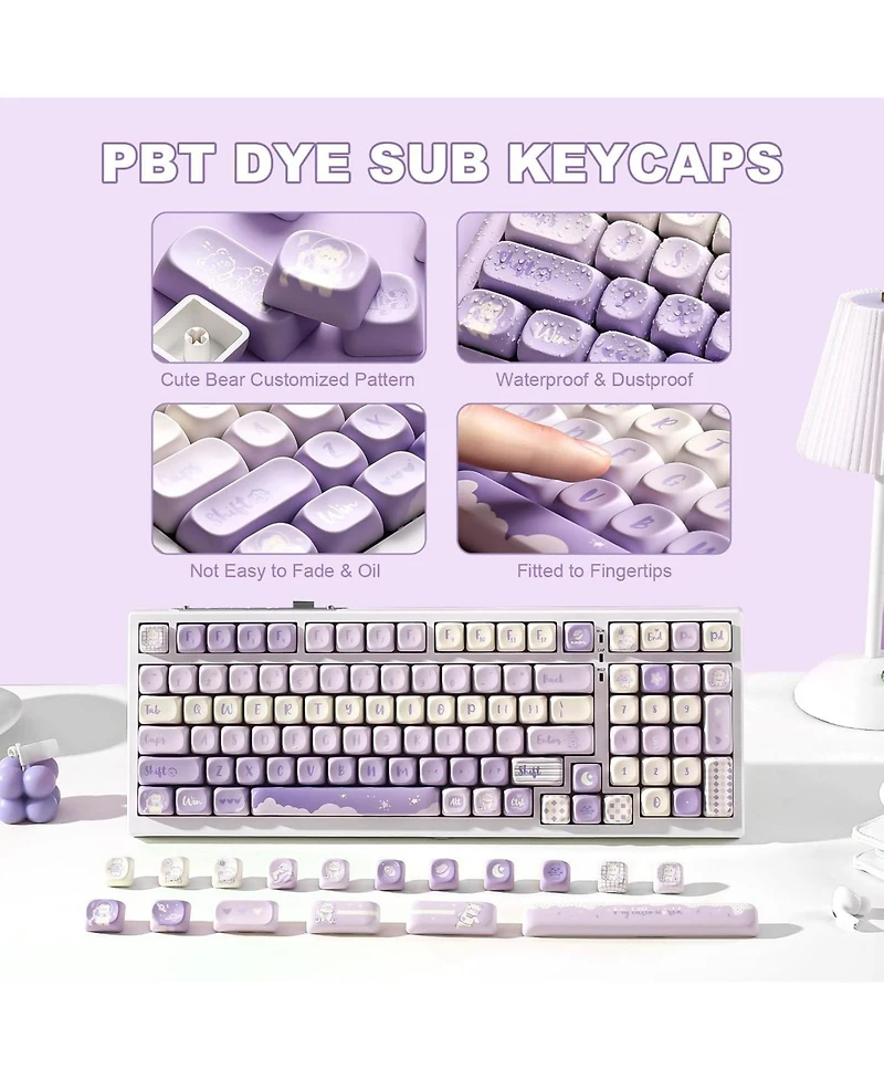 Lofree 132 Keys Moa Keycaps, Dye-Sublimation Pbt Custom Keycap Set, Cute Bear Customized Pattern Keycaps for Mx Switches Mechanical Gaming Keyboard