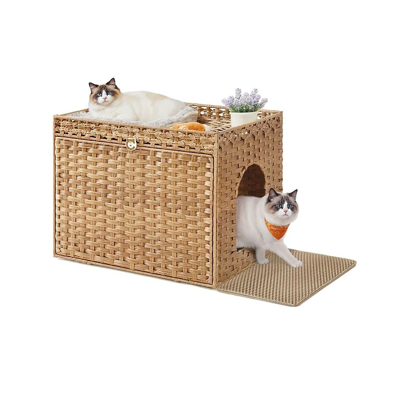 Cozito Boho Litter Box Enclosure Cabinet with Slide-Out Tray, Litter Mat, Reversible Entry, 26" x 20" x 19
