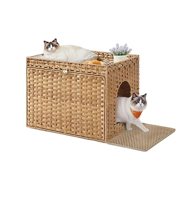Cozito Boho Litter Box Enclosure Cabinet with Slide-Out Tray, Litter Mat, Reversible Entry, 26" x 20" x 19