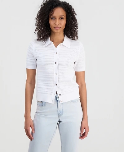 Nautica Women's Pointelle Knit Cardigan Polo Sweater