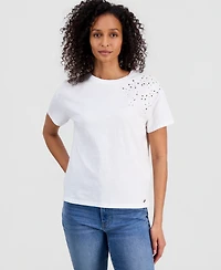 Nautica Women's Cotton Solid Embroidered T-Shirt