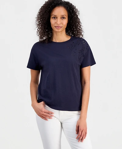 Nautica Women's Cotton Solid Embroidered T-Shirt