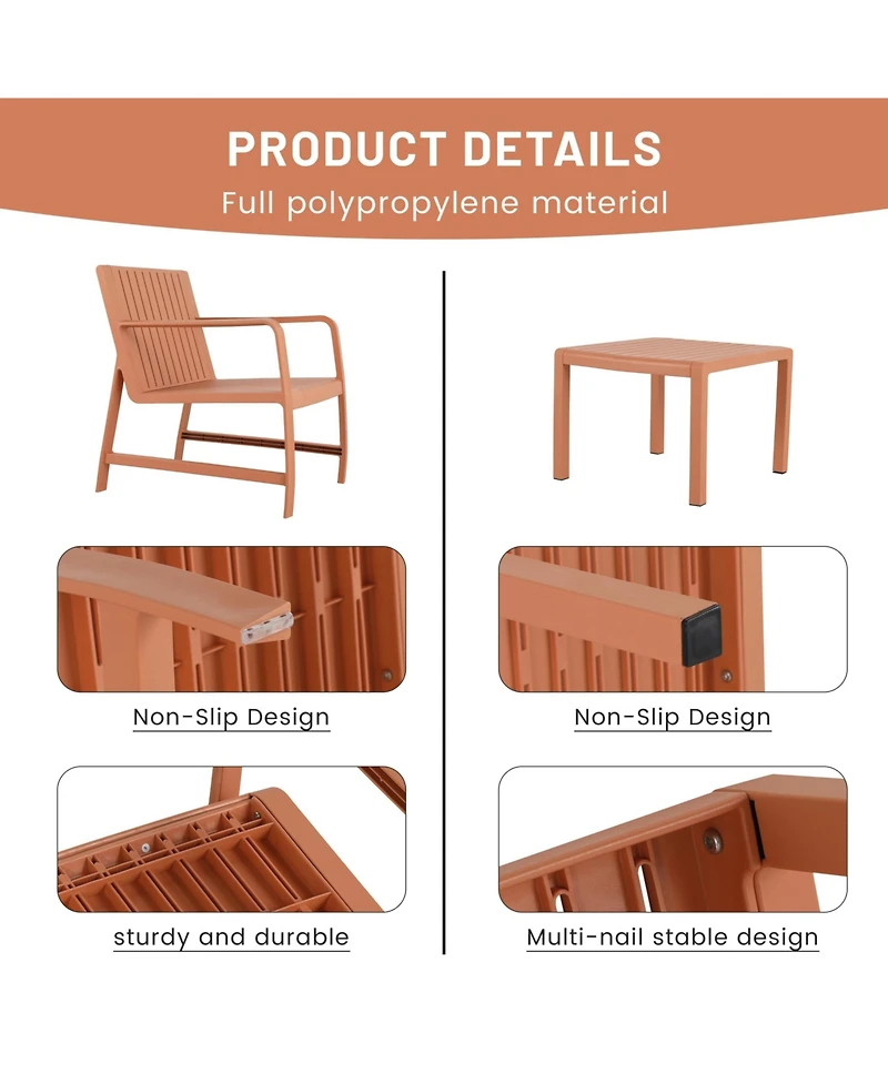 Flynama 3 Piece Modern Outdoor Patio Sectional Conversation Set with Square Coffee Table Waterproof Thick Cushions for Porch Balcony