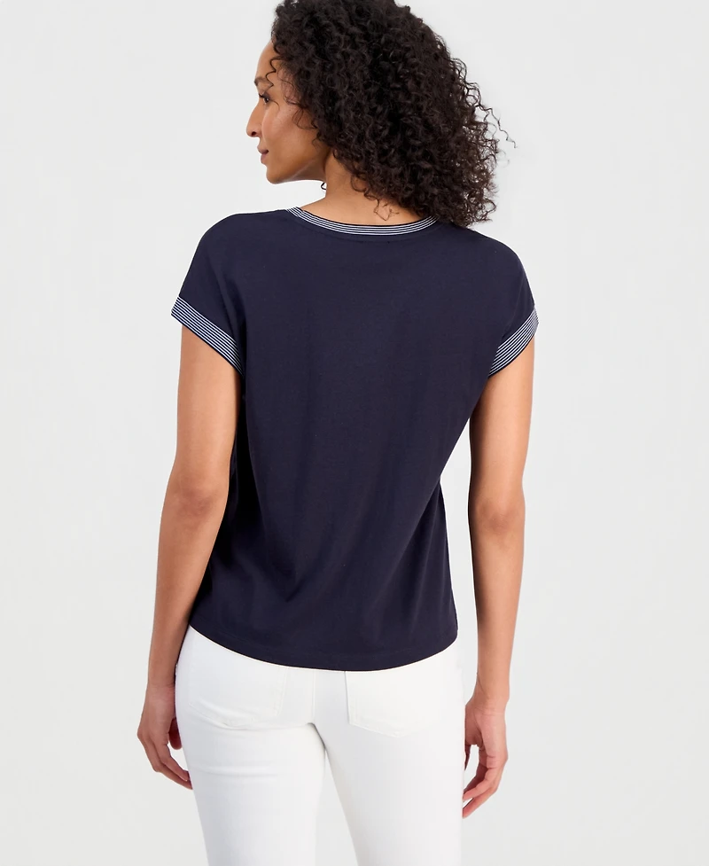 Nautica Women's Striped-Trim Dolman-Sleeve T-Shirt