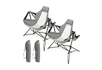 Flynama Hammock Camping Chair, Folding Portable Rocking Chair, Aluminum Alloy Adjustable Back Swinging Chair with Pillow Cup Holder