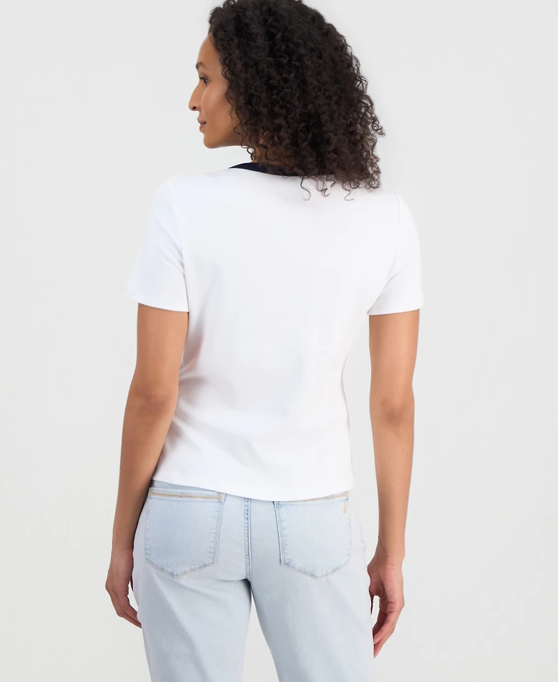 Nautica Women's Cotton Cardigan-Look Short-Sleeve Knit Top