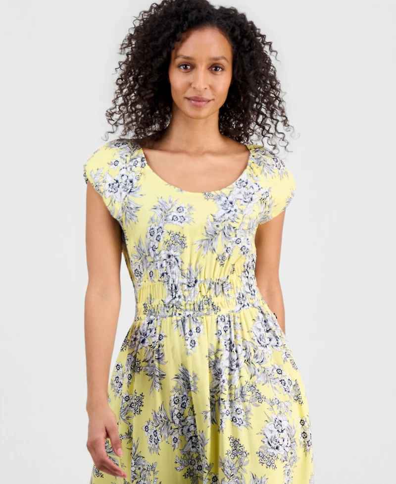Nautica Women's Printed Toile Puff-Sleeve A-Line Dress
