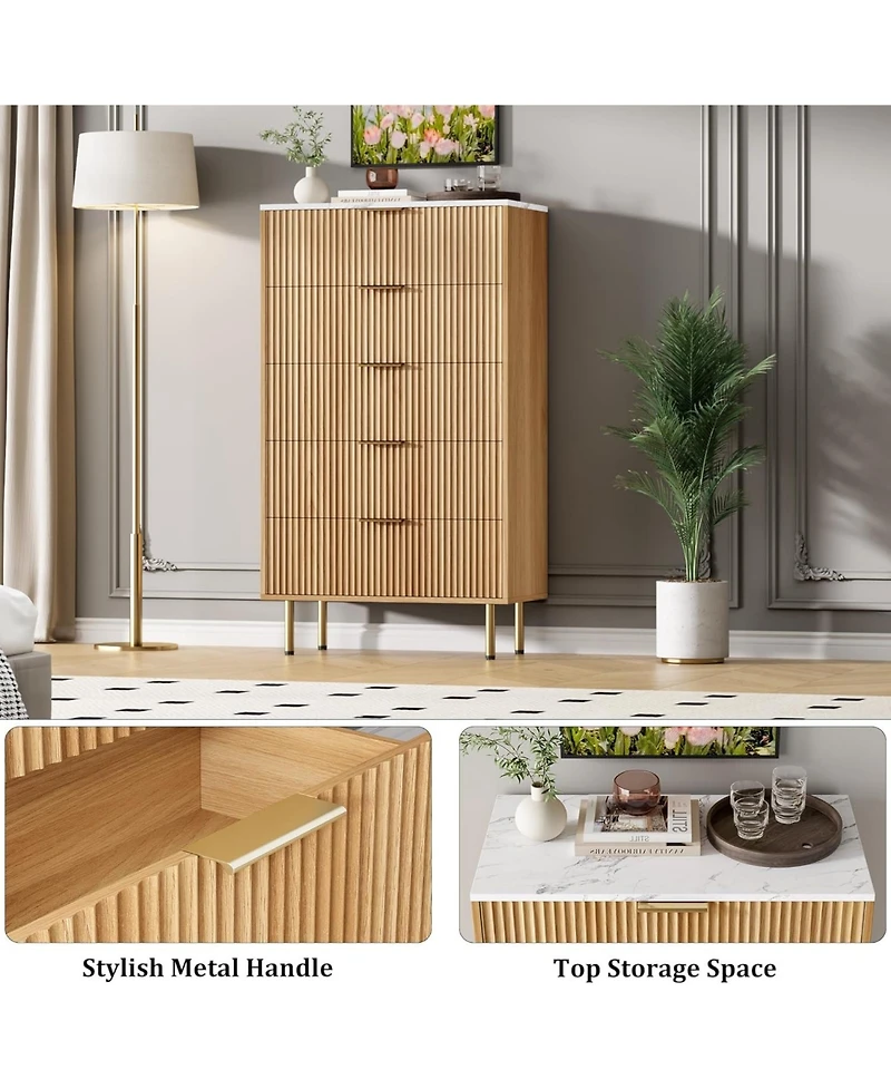 gaomon 5 Drawer Dresser for Bedroom, Wooden Chest with Wide Drawers, Modern Storage Organizer Closet, Hallway