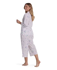 Miss Elaine Women's Printed Long-Sleeve Top & Pajama Pants, 2-Piece Set