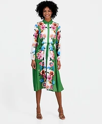 T Tahari Women's Drawstring-Waist Midi Shirtdress