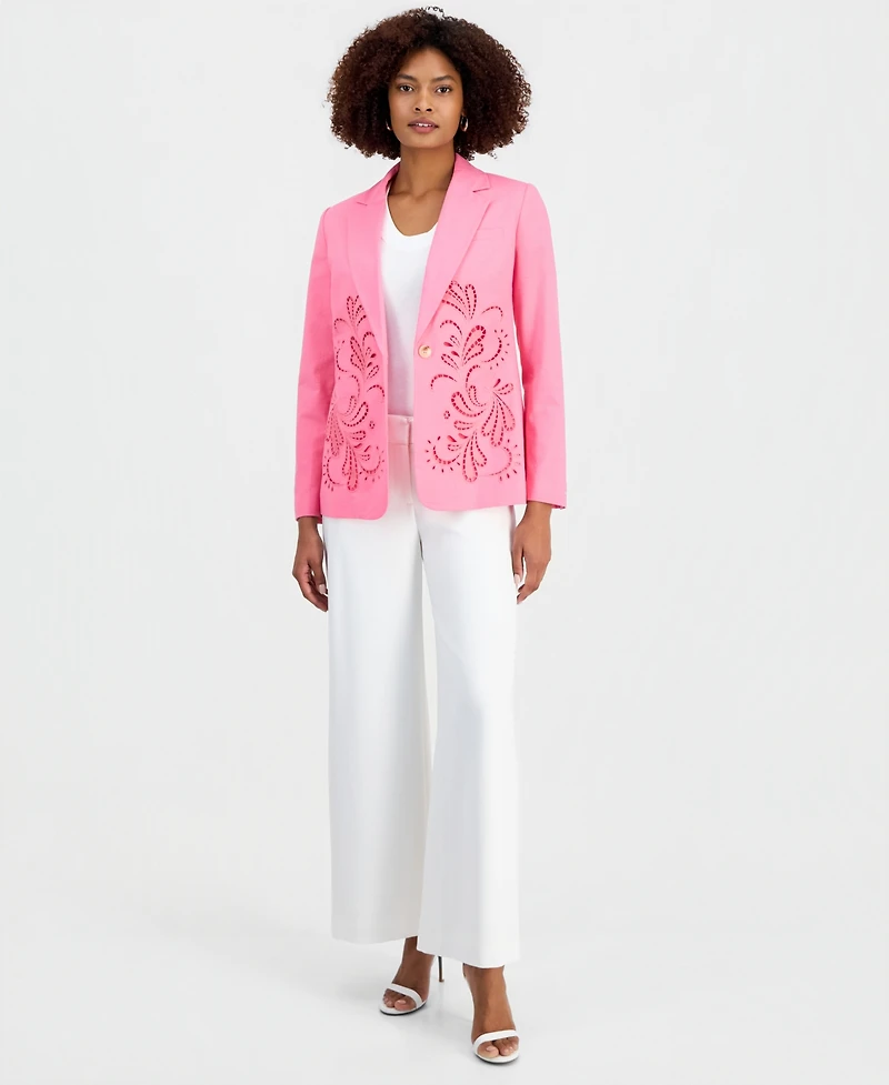 T Tahari Women's Embroidered One-Button Jacket