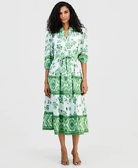 T Tahari Women's Split-Neck Tiered Dress