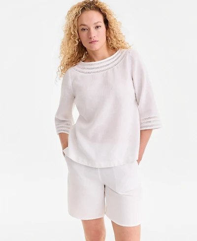 Charter Club Women's 3/4-Sleeve 100% Linen Blouse, Exclusively at Macy's
