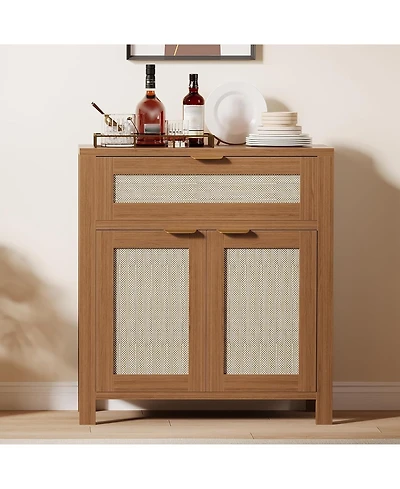 goamon PeakPursuit Rattan Sideboard Buffet Cabinet, Modern Farmhouses Storage Cabinet with Drawer & 2 Doors