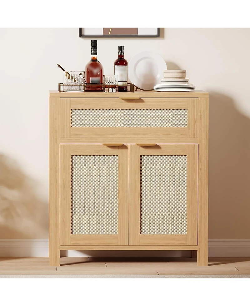 goamon PeakPursuit Rattan Sideboard Buffet Cabinet, Modern Farmhouses Storage Cabinet with Drawer & 2 Doors