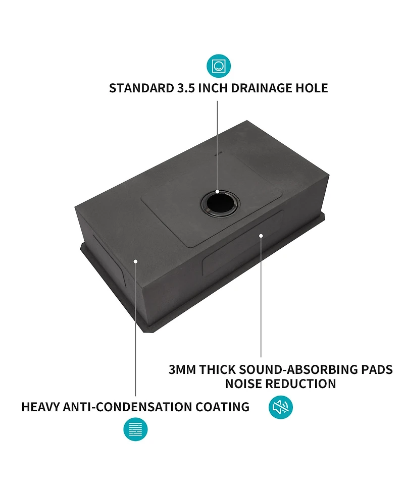 flynama 30x18x10 Inch Gunmetal Undermount Kitchen Sink 16 Gauge SUS304 Stainless Steel Single Bowl With Dish Grid Drain Assembly Drying Rack